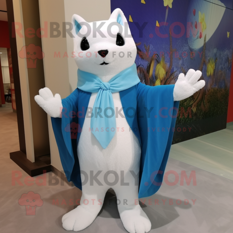 Sky Blue Ermine mascot costume character dressed with a Suit Jacket and Shawls