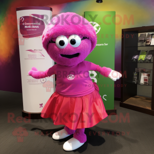 Magenta Golf Ball mascot costume character dressed with a Wrap Skirt and Scarves