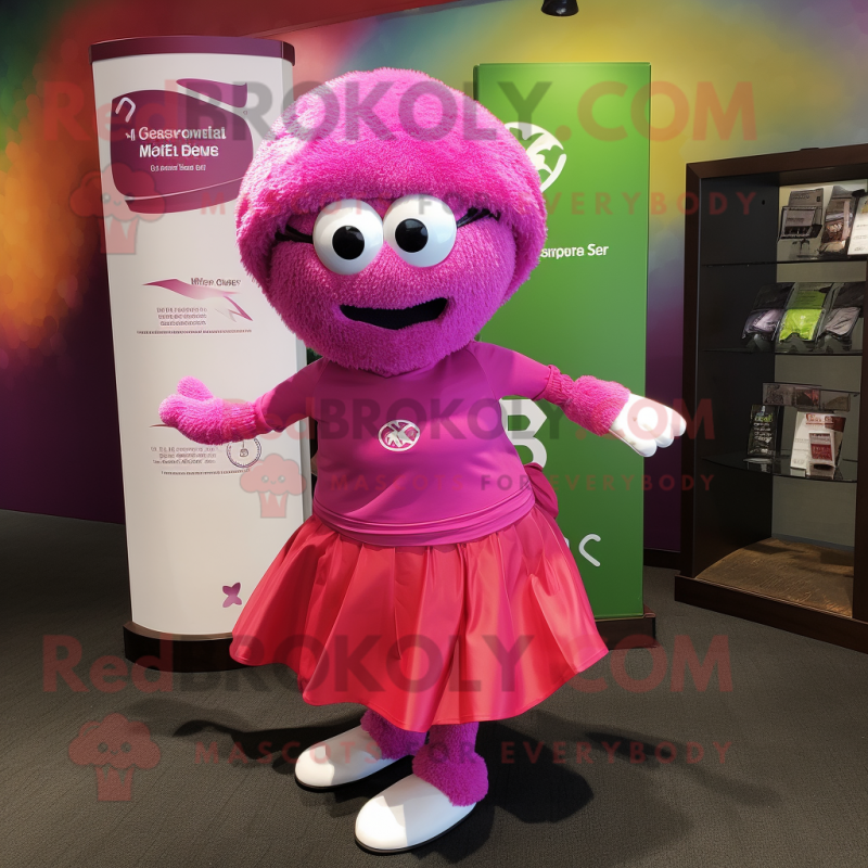 Magenta Golf Ball mascot costume character dressed with a Wrap Skirt and Scarves Magenta Golf Ball mascot costume character dressed with a Wrap Skirt and Scarves