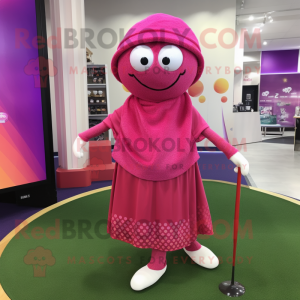 Magenta Golf Ball mascot costume character dressed with a Wrap Skirt and Scarves