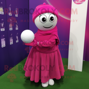 Magenta Golf Ball mascot costume character dressed with a Wrap Skirt and Scarves