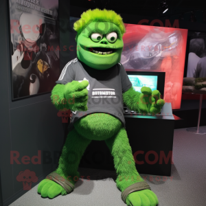 Forest Green Frankenstein'S Monster mascot costume character dressed with a Henley Tee and Bracelets