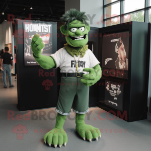 Forest Green Frankenstein'S Monster mascot costume character dressed with a Henley Tee and Bracelets