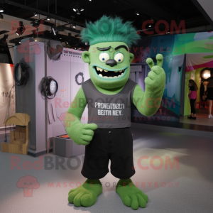 Forest Green Frankenstein'S Monster mascot costume character dressed with a Henley Tee and Bracelets