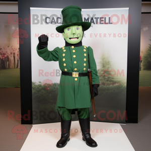 Green Civil War Soldier mascot costume character dressed with a Mini Dress and Gloves