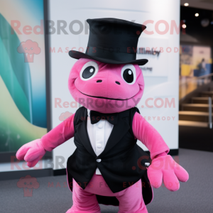 Pink Turtle mascot costume character dressed with a Tuxedo and Beanies