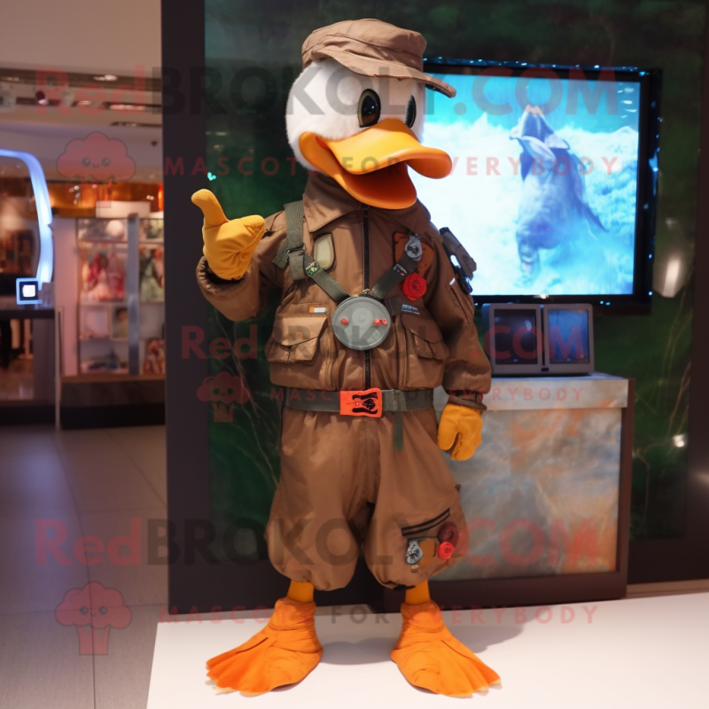 Rust Muscovy Duck mascot costume character dressed with a Cargo Pants and Digital watches