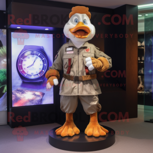 Rust Muscovy Duck mascot costume character dressed with a Cargo Pants and Digital watches
