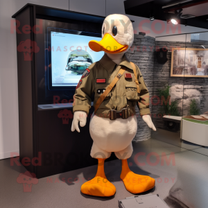 Rust Muscovy Duck mascot costume character dressed with a Cargo Pants and Digital watches