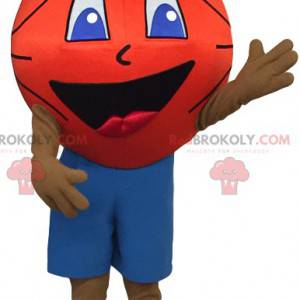 Mascota del jugador de deportes, con una cabeza de baloncesto.