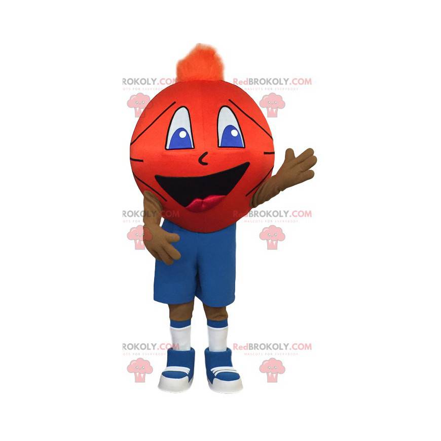 Mascote do jogador de esportes, com cabeça de basquete -