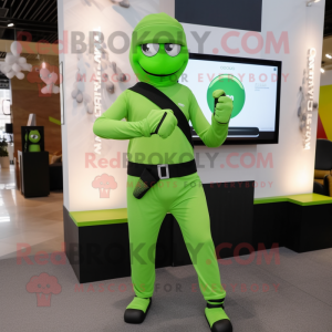 Lime Green Ninja mascot costume character dressed with a Suit Pants and Smartwatches