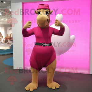 Magenta Camel mascot costume character dressed with a Yoga Pants and Belts