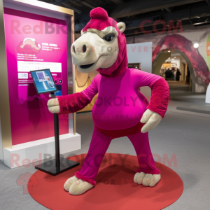 Magenta Camel mascot costume character dressed with a Yoga Pants and Belts