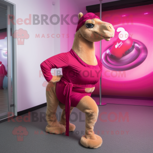 Magenta Camel mascot costume character dressed with a Yoga Pants and Belts