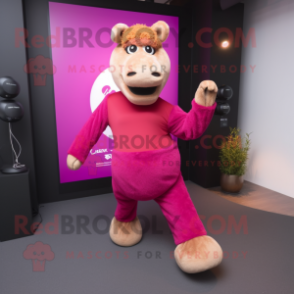 Magenta Camel mascot costume character dressed with a Yoga Pants and Belts