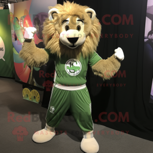 Olive Tamer Lion mascot costume character dressed with a Joggers and Rings