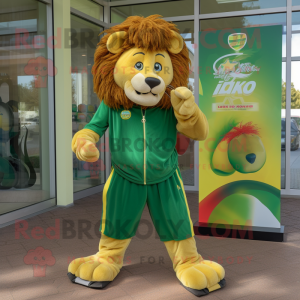 Olive Tamer Lion mascot costume character dressed with a Joggers and Rings