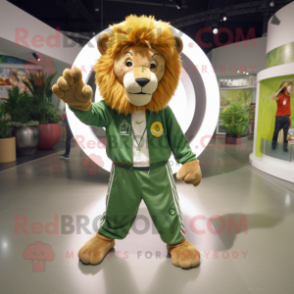 Olive Tamer Lion mascot costume character dressed with a Joggers and Rings