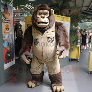 Tan Gorilla mascot costume character dressed with a Romper and Anklets