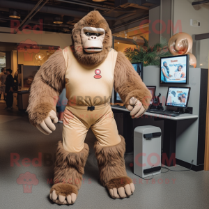Tan Gorilla mascot costume character dressed with a Romper and Anklets