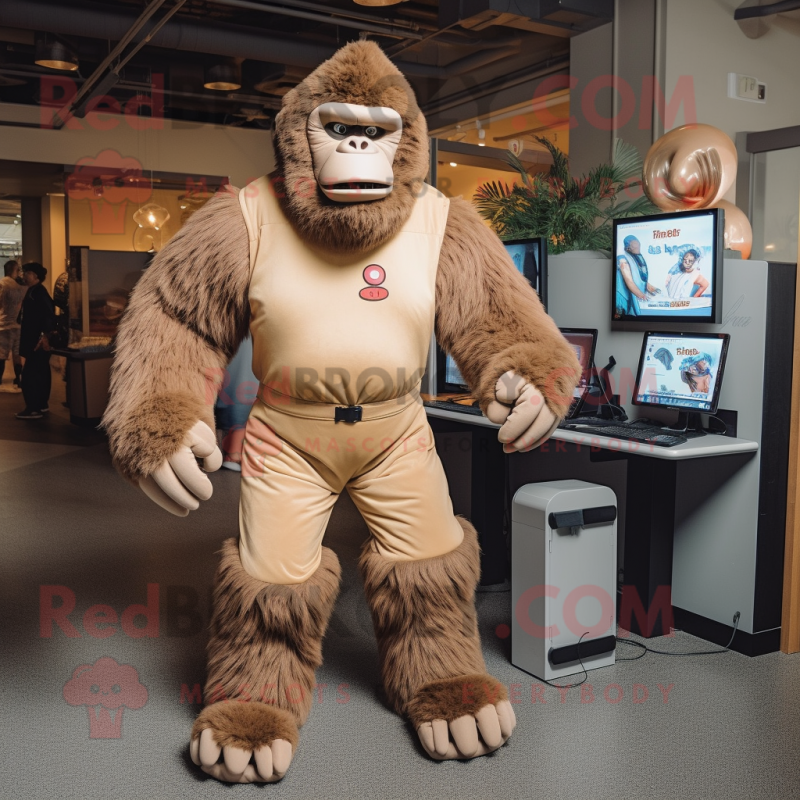Tan Gorilla mascot costume character dressed with a Romper and Anklets Tan Gorilla mascot costume character dressed with a Romper and Anklets