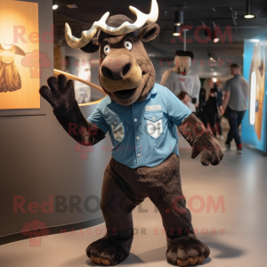 Black Irish Elk mascot costume character dressed with a Boyfriend Jeans and Caps