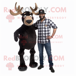 Black Irish Elk mascot costume character dressed with a Boyfriend Jeans and Caps
