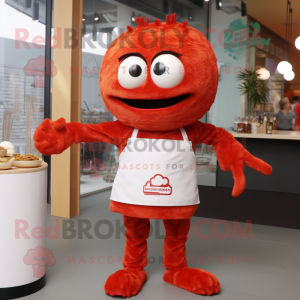 Red Crab Cakes mascot costume character dressed with a V-Neck Tee and Cummerbunds