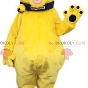 Mascote cachorro amarelo com coleira preta - Redbrokoly.com