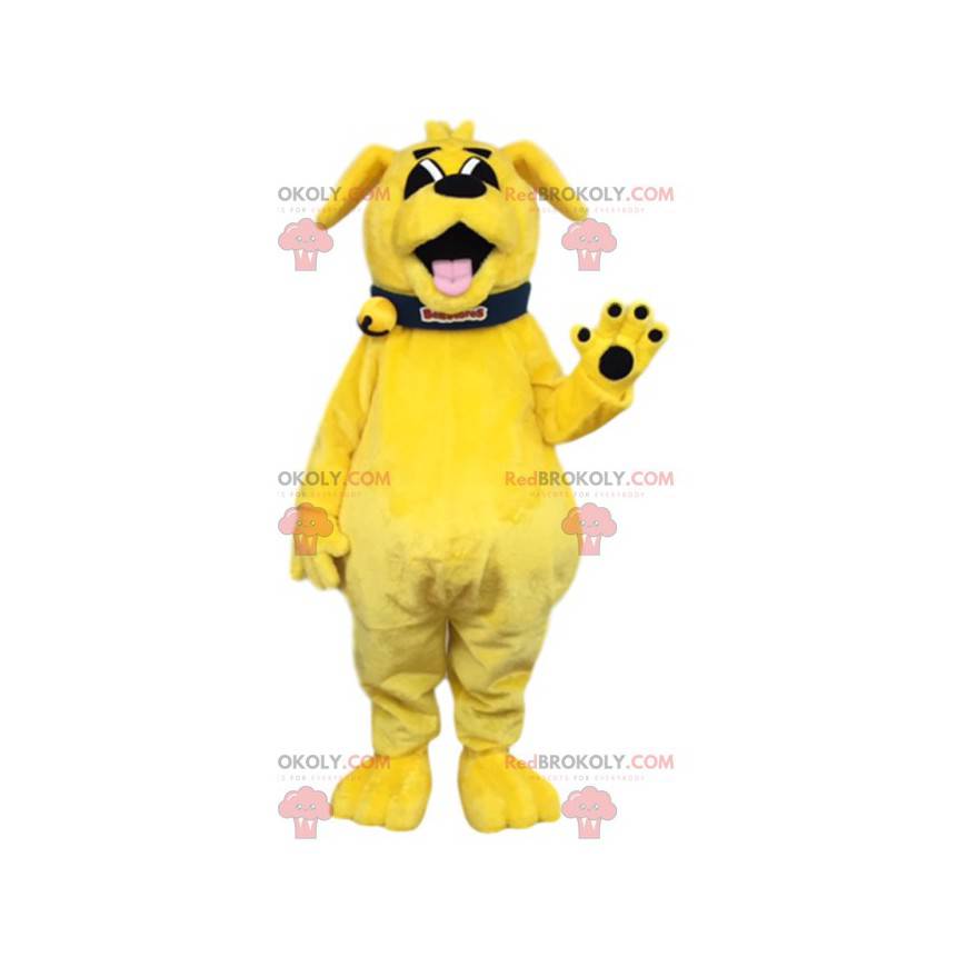 Mascote cachorro amarelo com coleira preta - Redbrokoly.com