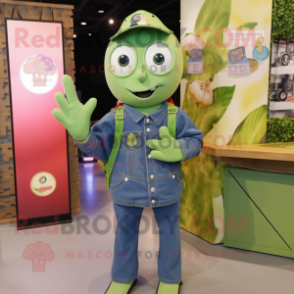 Olive Aglet mascot costume character dressed with a Jeans and Keychains