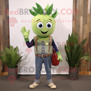Olive Aglet mascot costume character dressed with a Jeans and Keychains