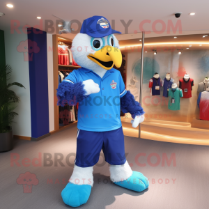 Blue Eagle mascot costume character dressed with a Polo Tee and Caps