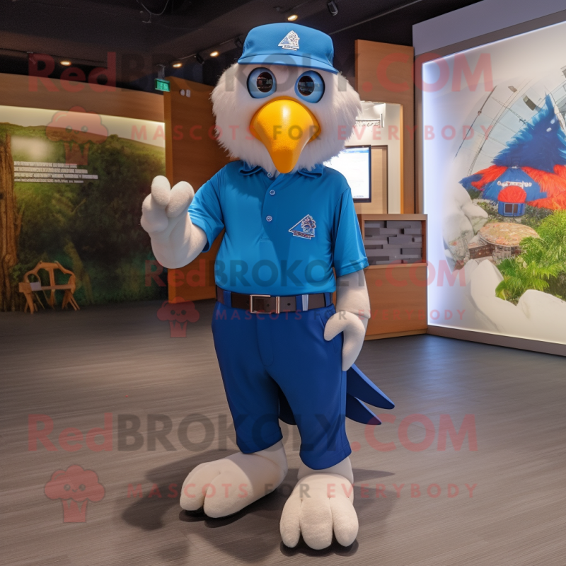 Blue Eagle mascot costume character dressed with a Polo Tee and Caps