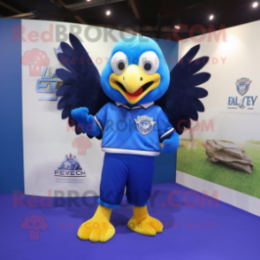 Blue Eagle mascot costume character dressed with a Polo Tee and Caps