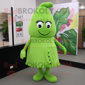Lime Green Spinach mascot costume character dressed with a Shift Dress and Beanies