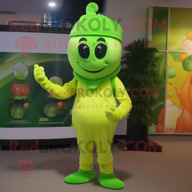 Lime Green Spinach mascot costume character dressed with a Shift Dress and Beanies Lime Green Spinach mascot costume character dressed with a Shift Dress and Beanies