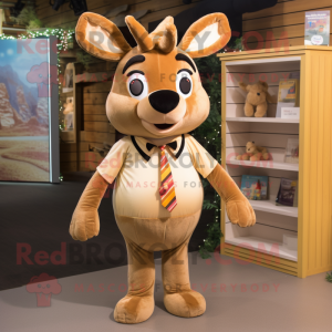 Tan Deer mascot costume character dressed with a Mini Dress and Bow ties