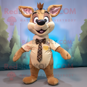 Tan Deer mascot costume character dressed with a Mini Dress and Bow ties