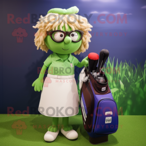 nan Golf Bag mascot costume character dressed with a Pleated Skirt and Eyeglasses