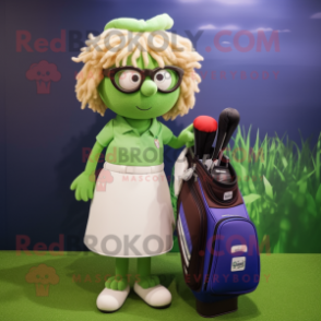 nan Golf Bag mascot costume character dressed with a Pleated Skirt and Eyeglasses