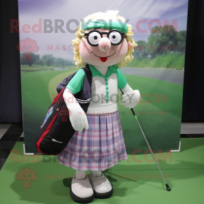 nan Golf Bag mascot costume character dressed with a Pleated Skirt and Eyeglasses