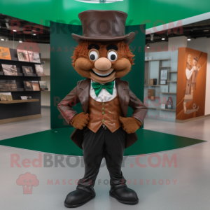 Brown Leprechaun Hat mascot costume character dressed with a Leather Jacket and Bow ties