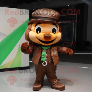 Brown Leprechaun Hat mascot costume character dressed with a Leather Jacket and Bow ties