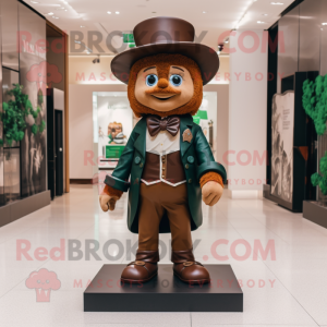 Brown Leprechaun Hat mascot costume character dressed with a Leather Jacket and Bow ties