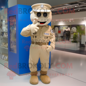Beige Air Force Soldier mascot costume character dressed with a Dungarees and Bracelet watches