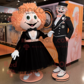 Peach Irish Dancing Shoes mascot costume character dressed with a Tuxedo and Necklaces