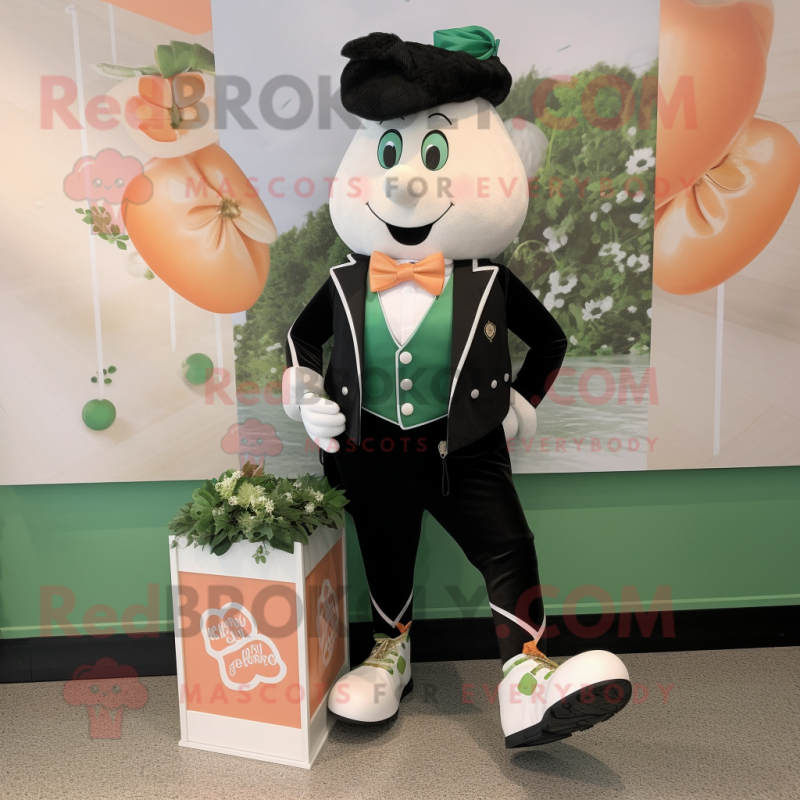 Peach Irish Dancing Shoes mascot costume character dressed with a Tuxedo and Necklaces
