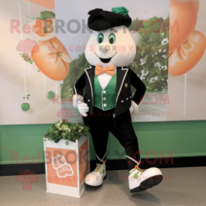 Peach Irish Dancing Shoes mascot costume character dressed with a Tuxedo and Necklaces
